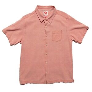 Toes on the Nose Mens XL Red Silk Cotton Button Up Shirt Short Sleeve